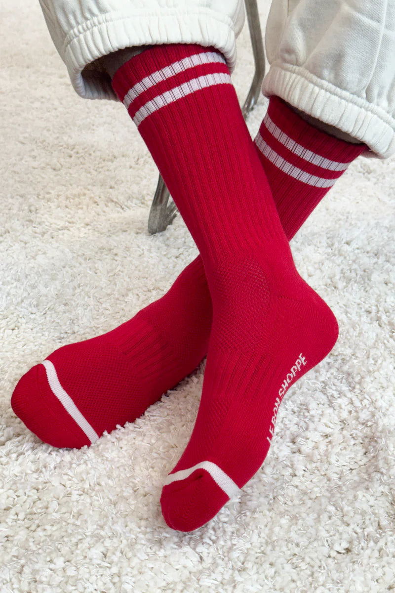 Le Bon Shoppe Extended Boyfriend Socks - Red