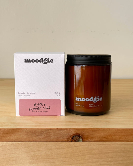 Moodgie Soy Candle - Rose + Black Pepper