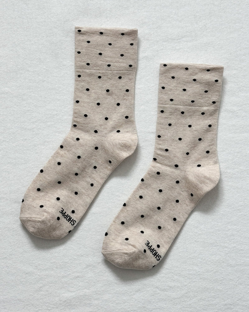 Le Bon Shoppe Polka Dot Sneaker Socks - Oatmeal / Black