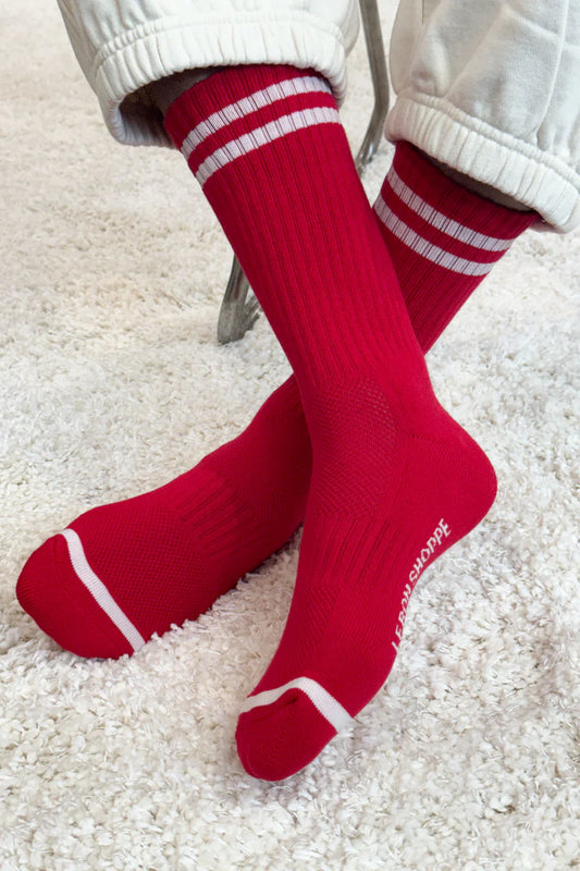 Le Bon Shoppe Extended Boyfriend Socks - Red