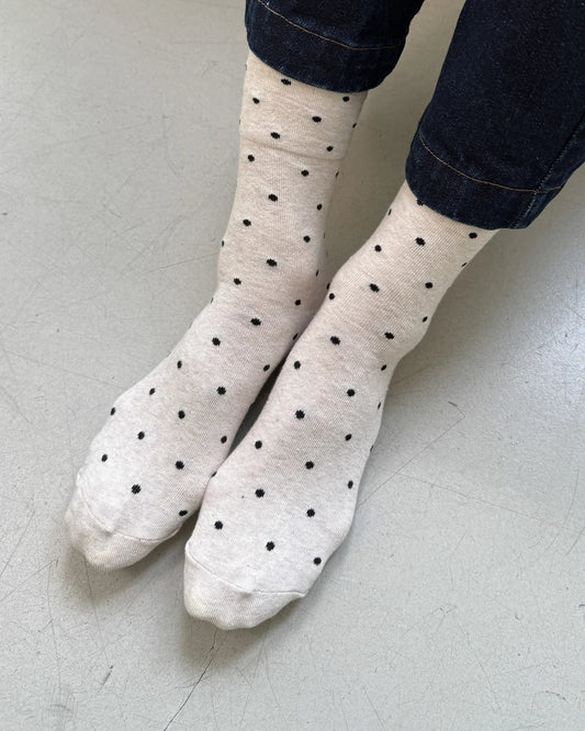 Le Bon Shoppe Polka Dot Sneaker Socks - Oatmeal / Black