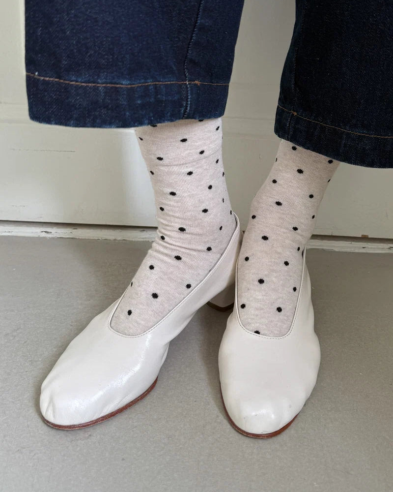 Le Bon Shoppe Polka Dot Sneaker Socks - Oatmeal / Black