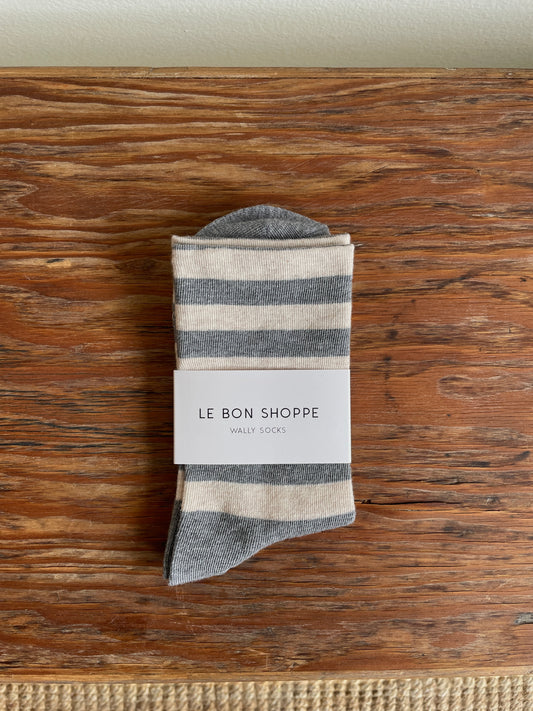 Le Bon Shoppe Wide Wally Socks - Grey Stripe