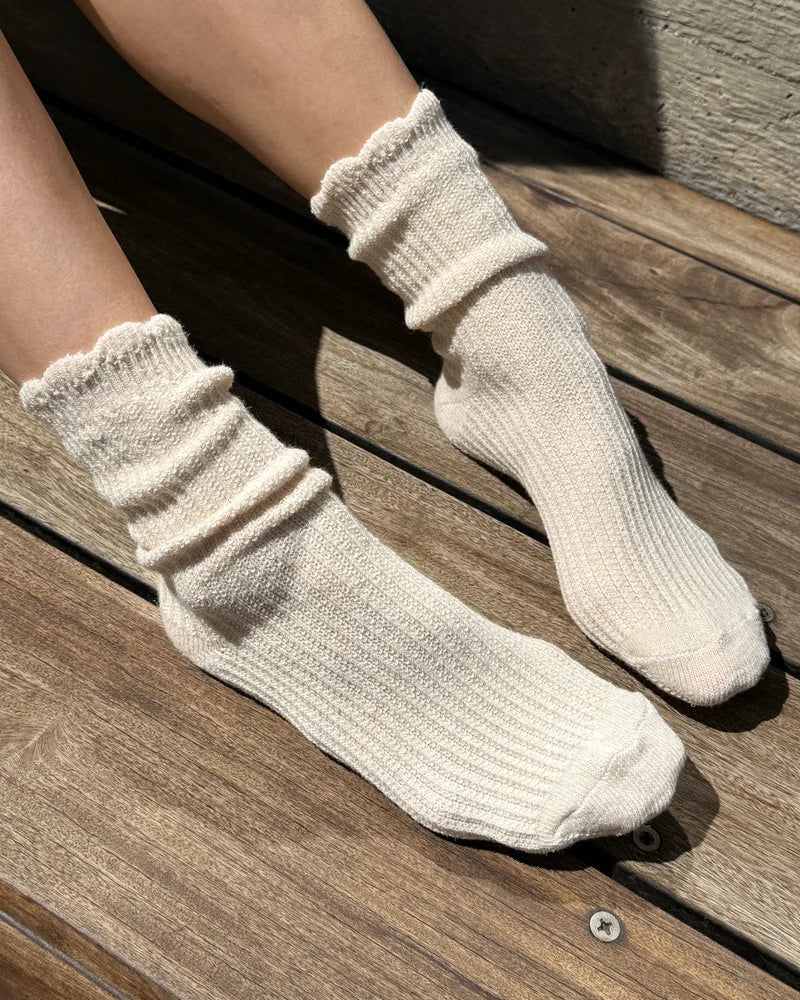 Linen Scallop Socks - Natural