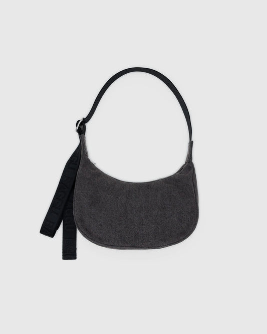 Baggu Small Denim Crescent Bag - Washed Black Denim